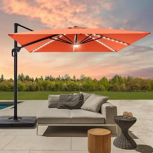 Rust Red Premium 10x10 ft. LED Cantilever Patio Umbrella with 360° Rotation and Infinite Canopy Angle Adjustment