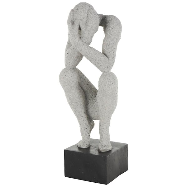 Litton Lane Mavern Gray 7 in. x 19 in. Polystone Crouching People Sculpture with Black Square Base