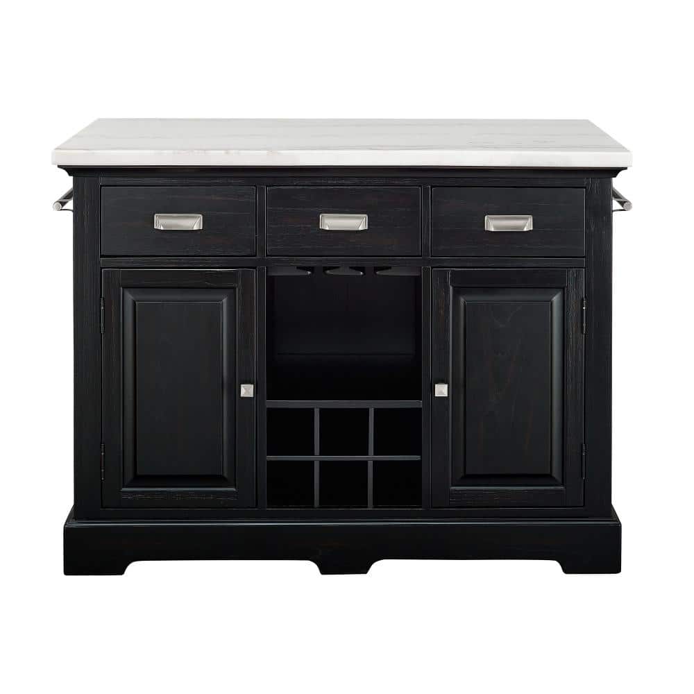 Aspen Black Marble Top Transitional Kitchen Island