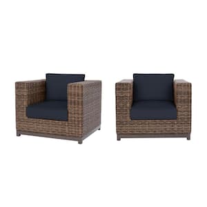 Fernlake Brown Wicker Outdoor Lounge Chair with CushionGuard Midnight Cushions (2-Pack)