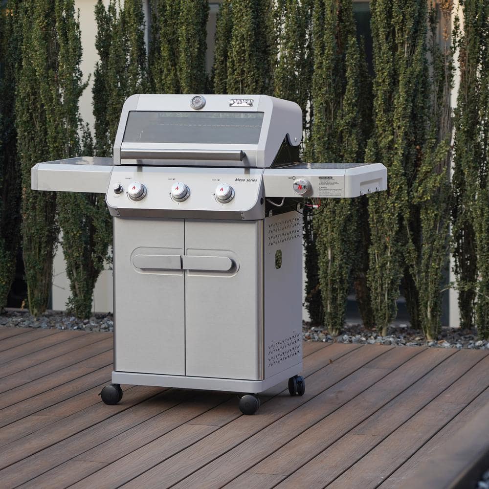 Stainless Steel 3-Burner Propane Gas Grill with Side Burner