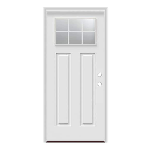 36 in. x 80 in. Left-Hand/Inswing 6 Lite Craftsman Primed Steel Prehung Front Door w/PVC Frame
