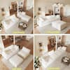 Magic Home 118 in. Square Arm 4-Piece Linen L-Shaped Sectional Sofa Cloud Couch in White with Ottoman MH-121WE-S3+OT