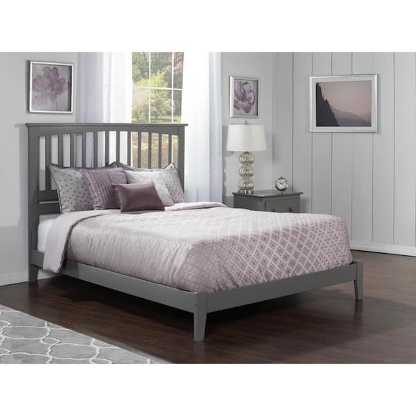 AFI Mission Grey King Solid Wood Frame Low Profile Platform Bed with Attachable USB Device Charger