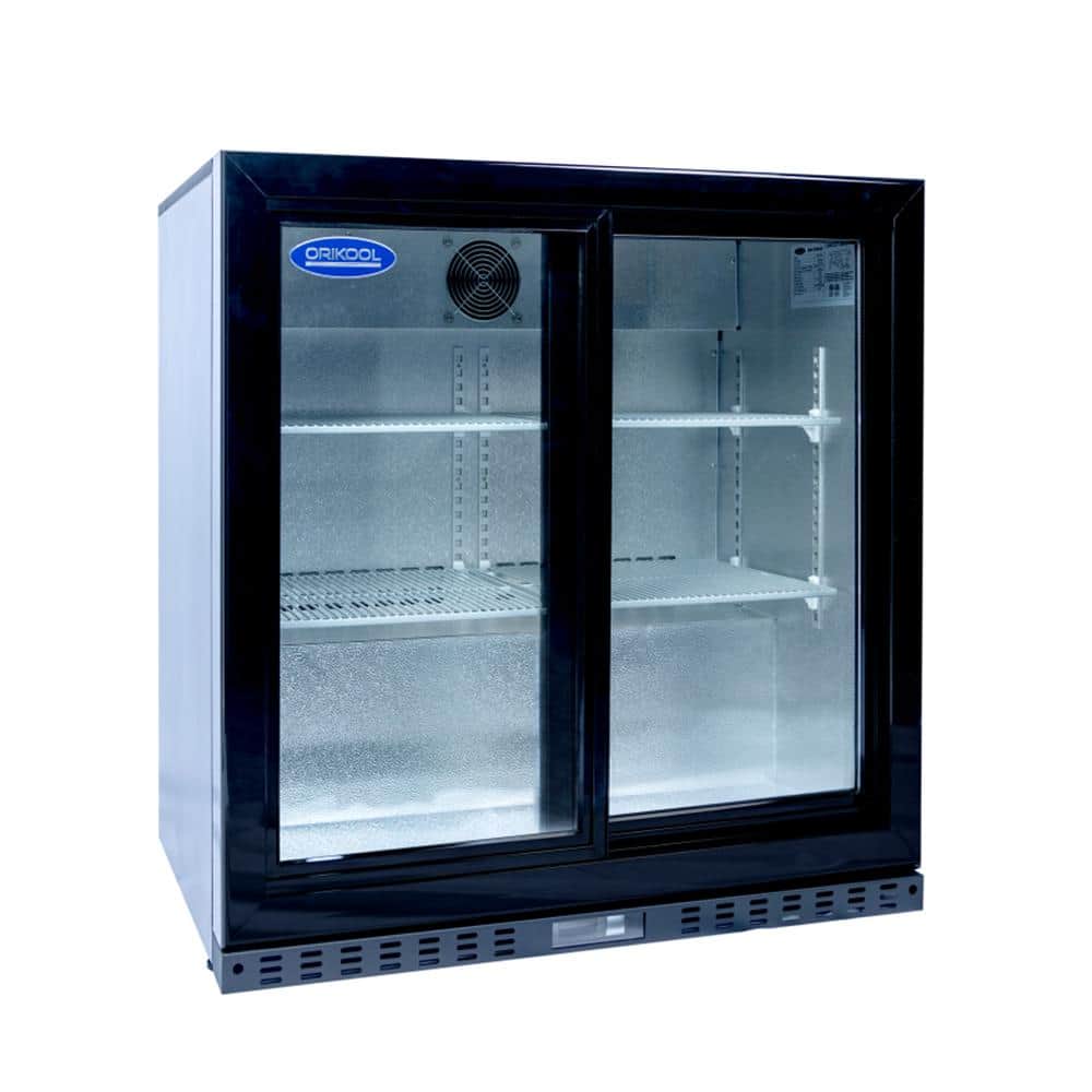 35 Inch 7.4 Cu Ft. Beverage Refrigerator 2-Glass Doors Back Bar, Commercial Beer Wine and Beverage Refrigerator, Black