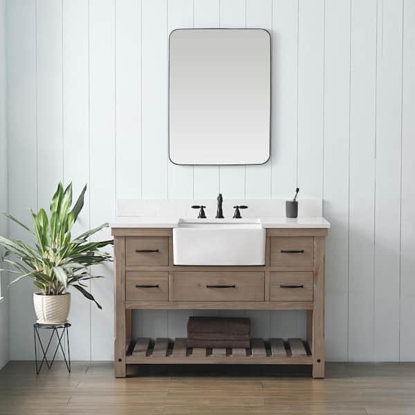 Wesley 48 in. W x 22 in. D Bath Vanity in Weathered Natural with Engineered Stone Top in Ariston White with White Sink