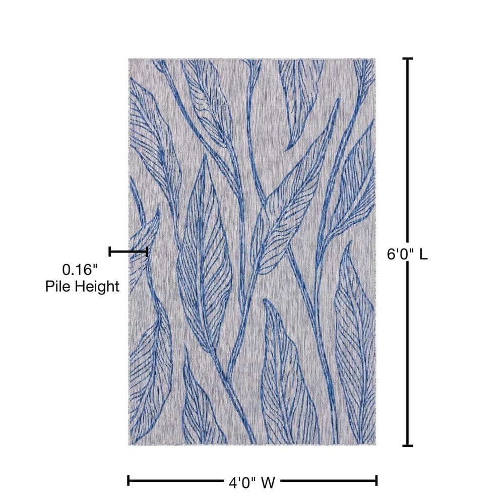 Light Gray and Blue Synthetic Abstract Outdoor Rug, 4' x 6'