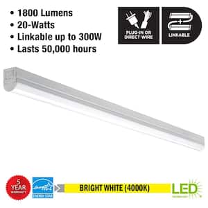 4 ft. 32-Watt Equivalent Plug-in Hardwire Integrated LED White Linkable Strip Light Fixture 1800 Lumens 4000K (12-Pack)