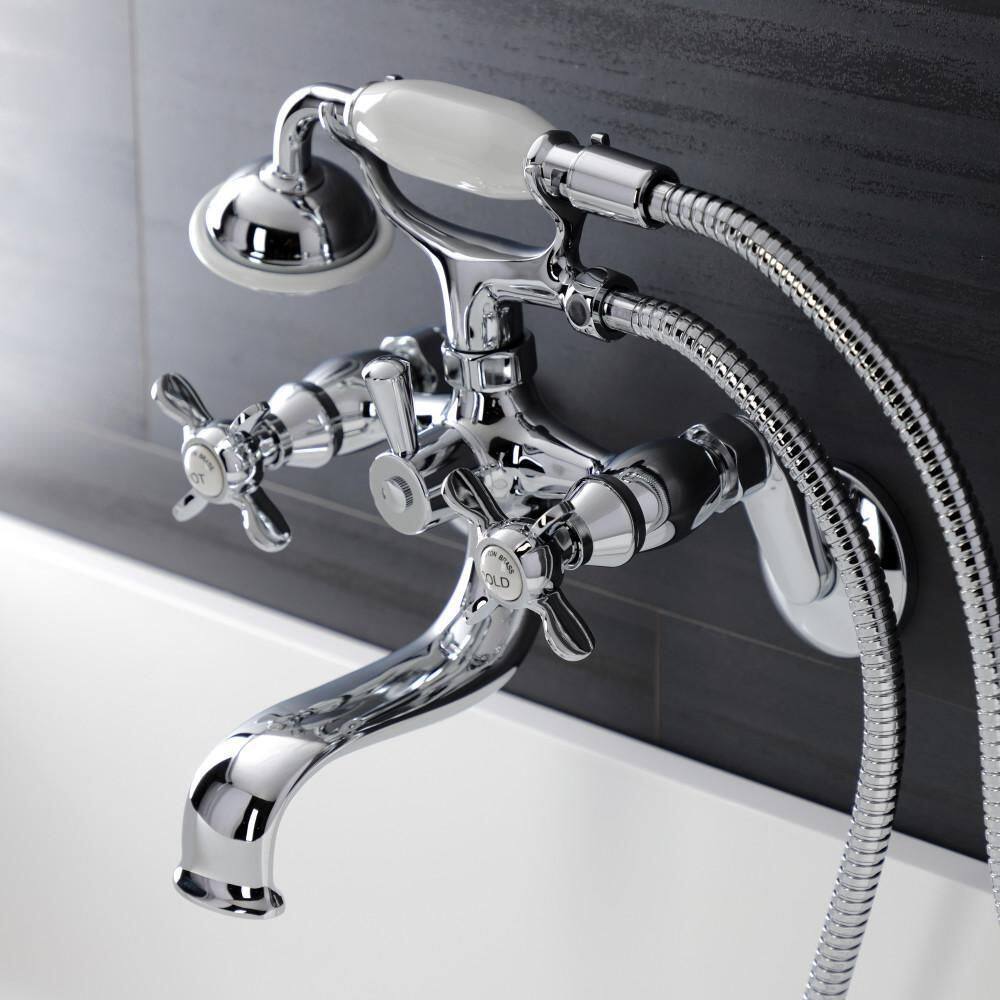 Polished Chrome Wall Mount Clawfoot Tub Faucet with Hand Shower
