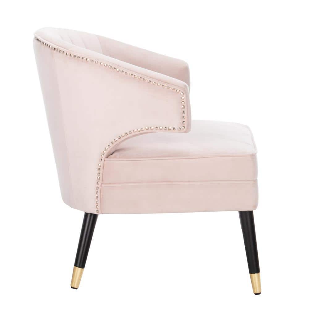27'' Blush Pink Velvet & Black Wood Transitional Armless Chair