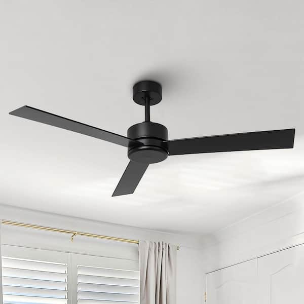 52 in. Indoor/Outdoor Matte Black Propeller Ceiling Fan with Remote Included for Porches and Covered Patios