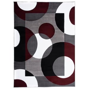 Contemporary Circles Burgundy 9 ft. x 12 ft. Indoor Area Rug