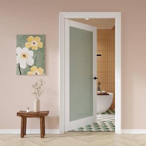 36 in. x 96 in. Solid Core MDF 1-Lite Tempered Frosted Glass and Manufacture Wood White Primed Interior Door Slab