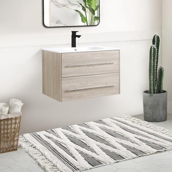 ANGELES HOME 37 in. W x 22 in. D x 35 in. H Solid Wood Bath Vanity, White w/Carrara White Marble Top, Soft Close Drawers, Single Sink