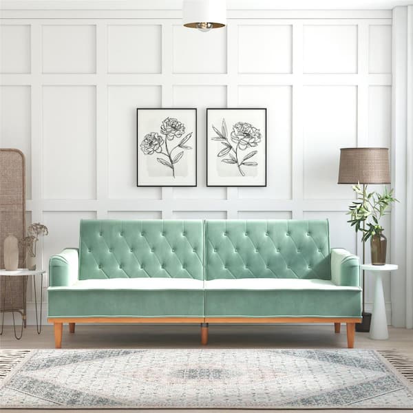 Mr. Kate Stella Vintage Convertible Teal Velvet Sofa Bed Futon 2390679MK