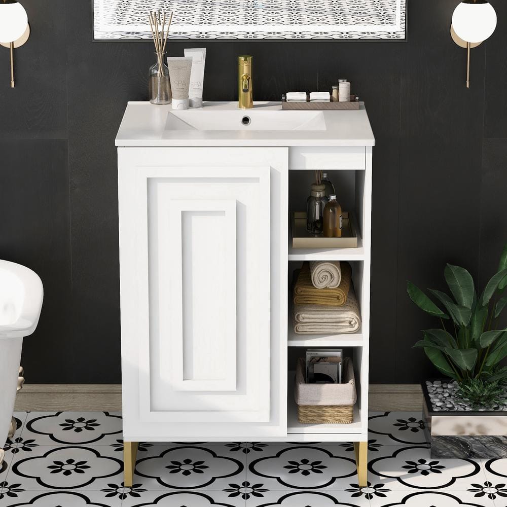 18 in. W x 24 in. D x 34 in. H Freestanding Bath Vanity in White with White