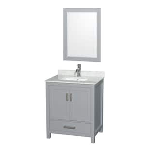 Sheffield 30 in. W x 22 in. D x 35.25 in. H Single Bath Vanity in Gray with White Carrara Marble Top and 24" Mirror
