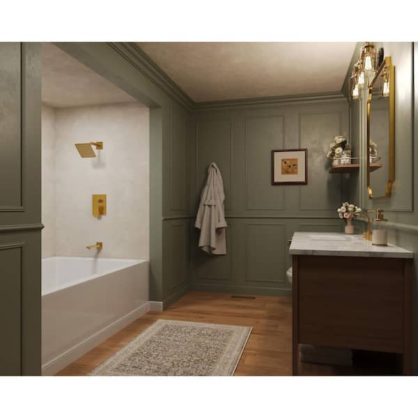6 in. Wall Mount Single Handle 1-Spray Tub and Shower Faucet 2.5 GPM in Brushed Gold Valve Included