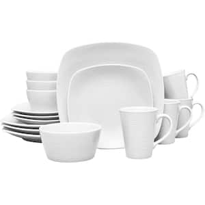 Colorscapes White-on-White Swirl 16-Piece (White) Porcelain Square Dinnerware Set, Service for 4