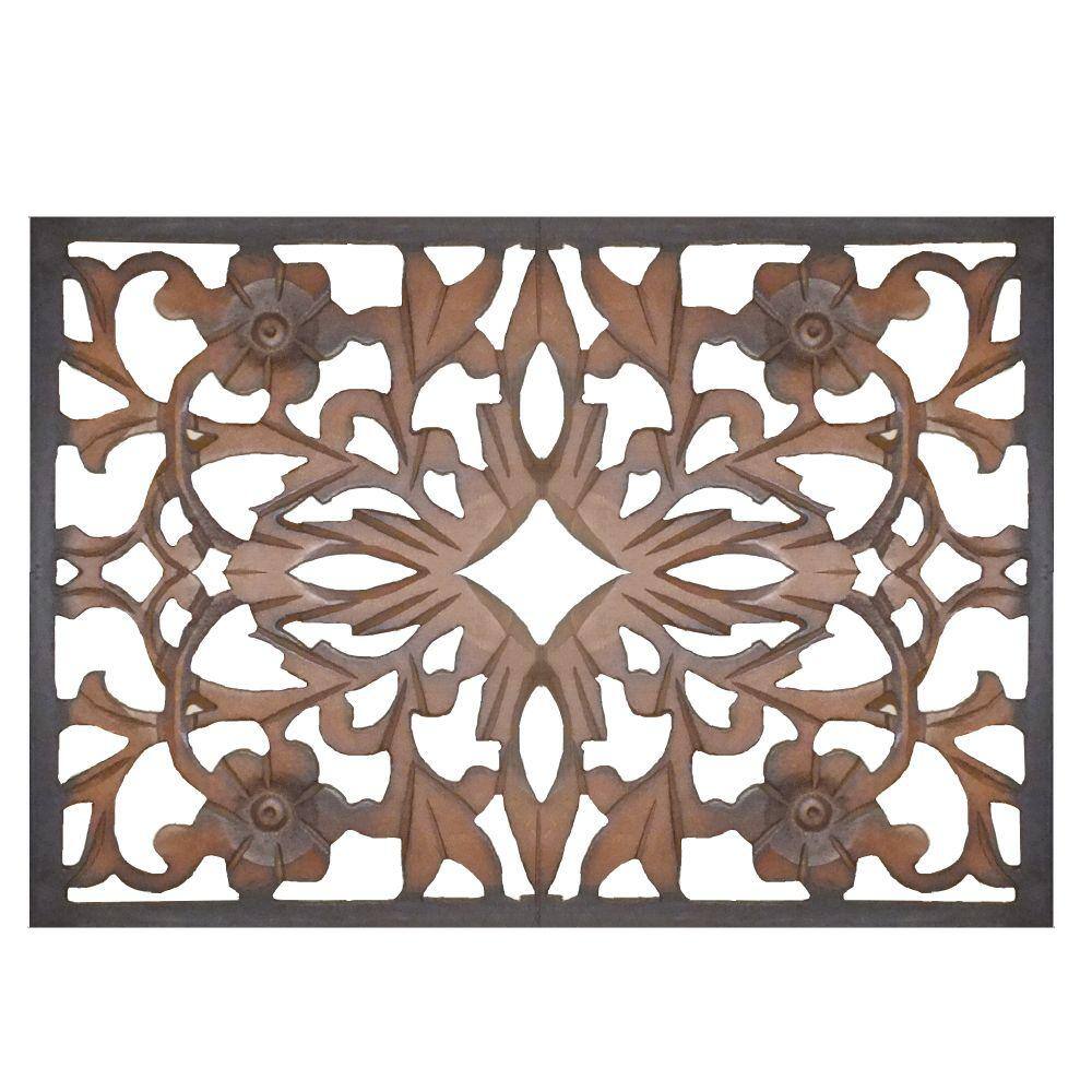 Burnt Black Mango Wood Floral Carved Wall Panel, 20" x 72"