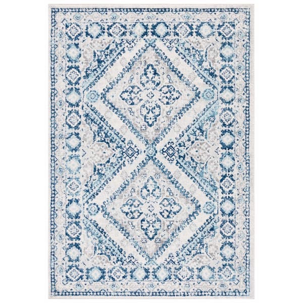 SAFAVIEH Tulum 4 ft. x 6 ft. Ivory/Blue Medallion Diamond Area Rug