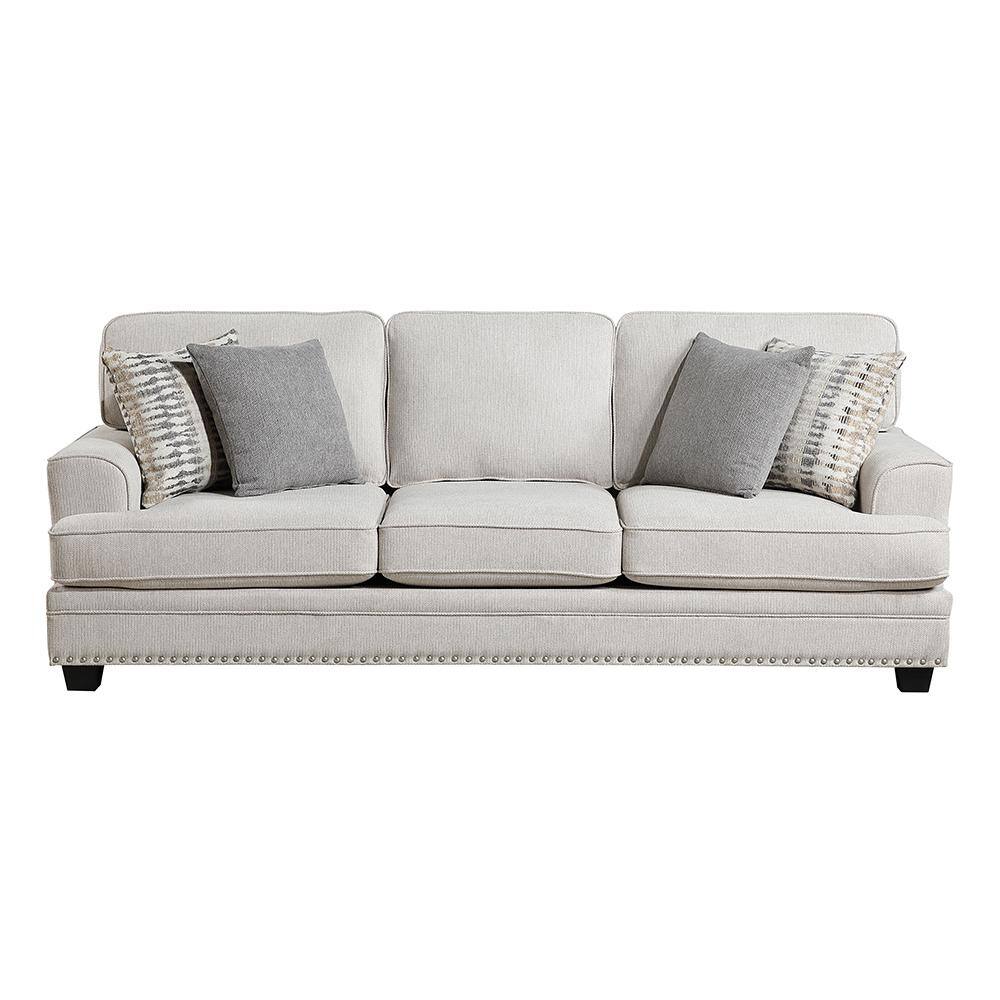 Sand Chenille Lawson Sofa with Nailhead Trim and Removable Cushions