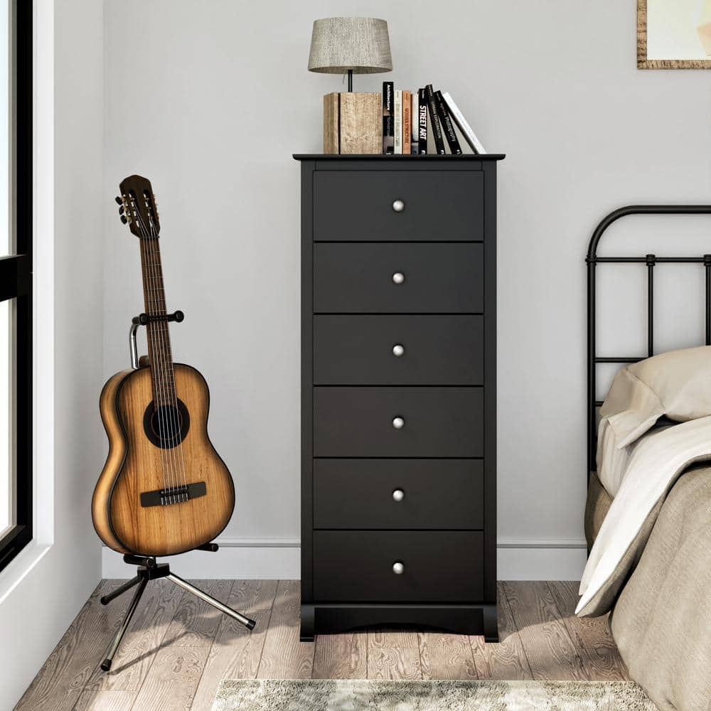 Black Vertical 6-Drawer Chest with Roller Glides