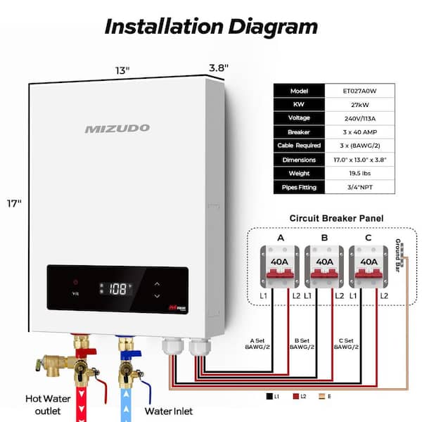 EQUIK Classic 27kW 6.2 GPM 240-Volt Touch Screen Residential Electric Tankless Water Heater