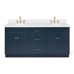 Hamlet 73 in. W x 22 in. D x 36 in. H Double Freestanding Bath Vanity in Midnight Blue with Pure White Quartz Top