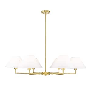 Leila 6-Light Luxe Gold Chandelier with White Linen Fabric Shades