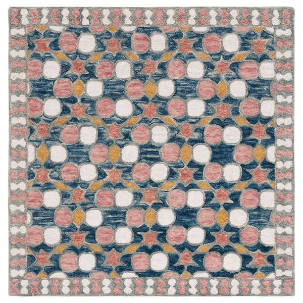Aspen 5 ft. x 5 ft. Gray/Pink Garden Tile Square Area Rug