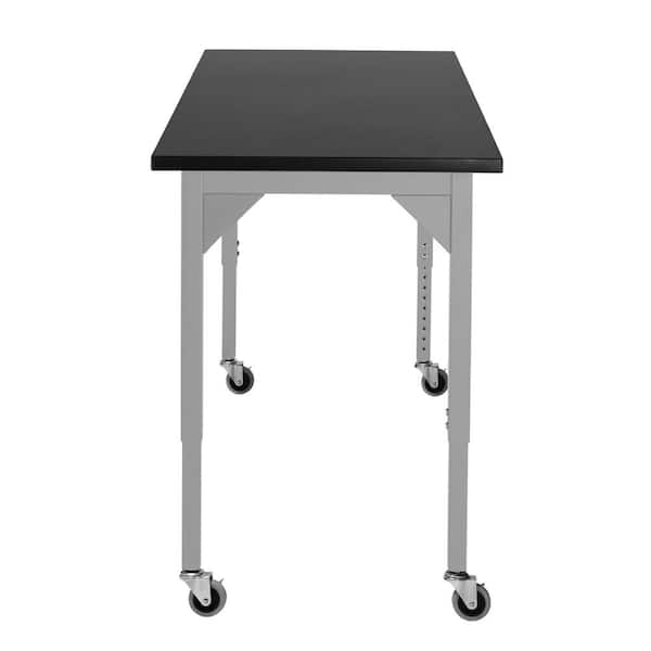 National Public Seating Heavy Duty Height Adjustable Table with Casters 30 in. x 72 in. Black Frame Butcher Block Top