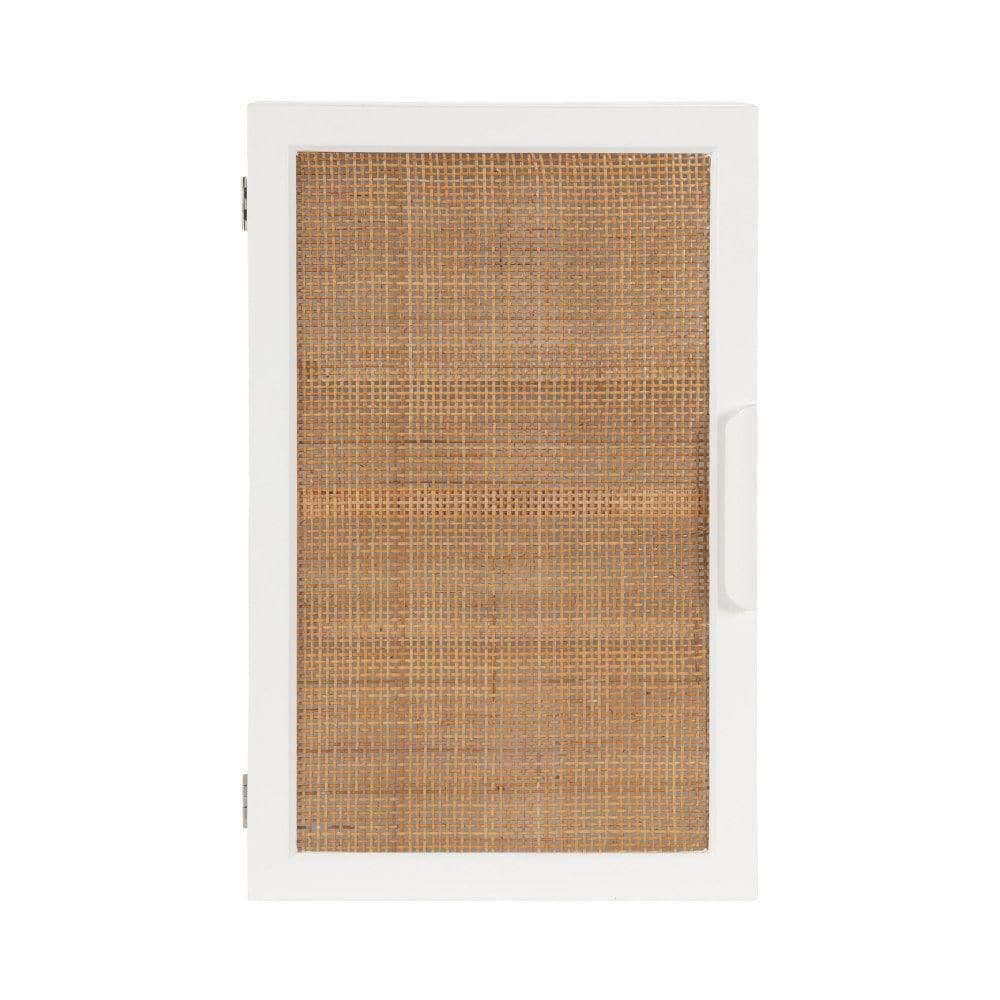 White and Natural Rattan Wall Cabinet with Three Shelves