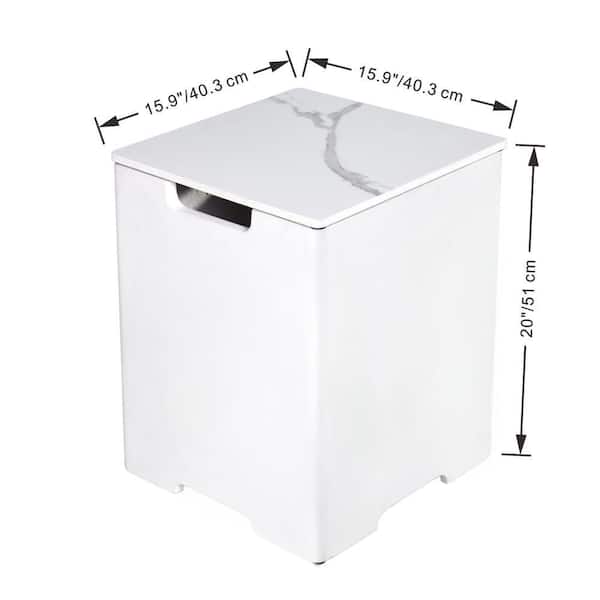 Elementi Plus 16 in. L x 16 in. W x 20 in. H Bianco White Marble Porcelain Propane Tank Cover with Removable Lid