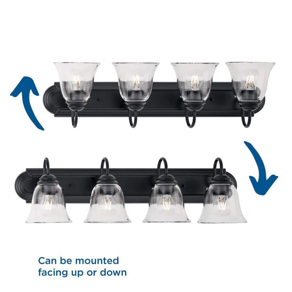 Matte Black Steel 4-Light Vanity with Clear Glass Shades