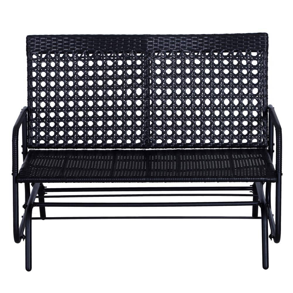 Outsunny Black 2-Person Wicker Glider Bench with Steel Frame