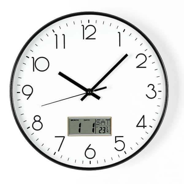 Oumilen 12 in. Black Non-Ticking Silent with Display for Perpetual Calendar Plastic Wall Clock