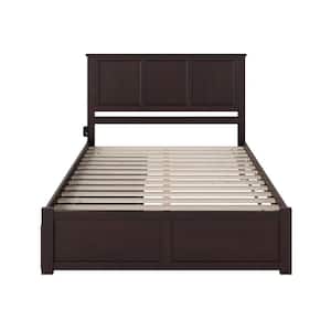 Madison Espresso Queen Solid Wood Storage Platform Bed with Flat Panel Foot Board and 2 Bed Drawers