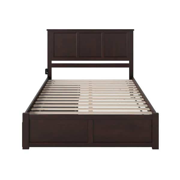 AFI Madison Espresso Queen Solid Wood Storage Platform Bed with Flat Panel Foot Board and 2 Bed Drawers