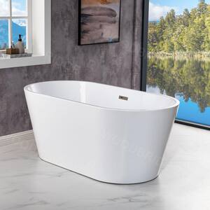 Belleville 54 in. Acrylic FlatBottom Double Ended Bathtub with Brushed Nickel Overflow and Drain Included in White