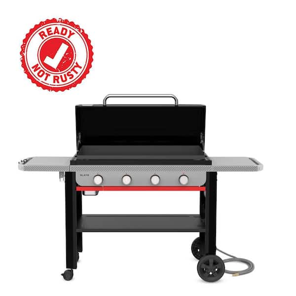 Slate Rust-Resistant Griddle 4-Burner Natural Gas 36 in. Flat Top Grill in Black with Open Cart