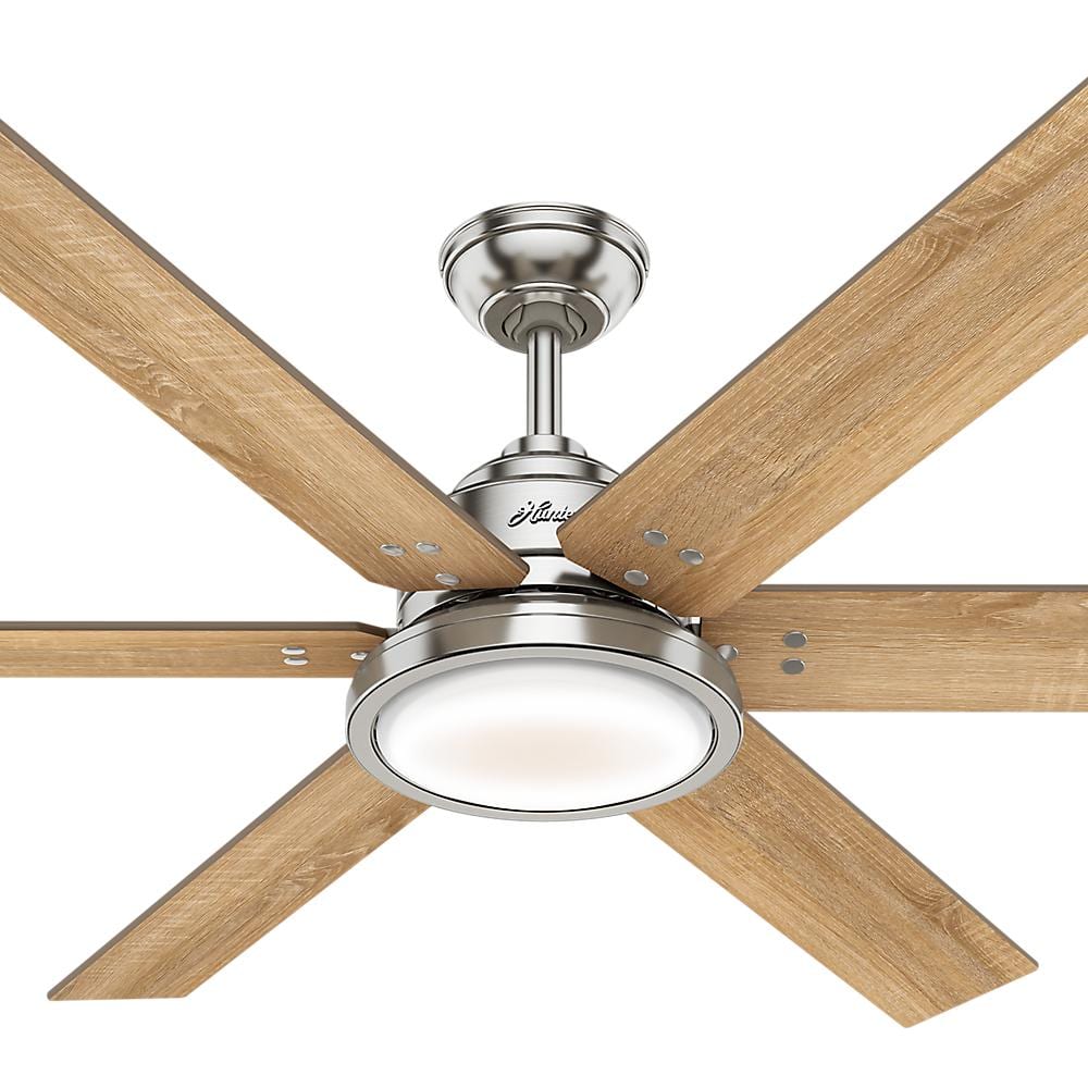 Hunter 60" Rustic Farmhouse Ceiling Fan with LED Light, Nickel Finish