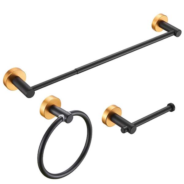 3-Piece Thicken Space Aluminum Bathroom Hardware Set in Black and Gold