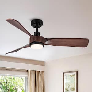 52 in. Farmhouse Integrated LED Indoor Wood Downrod Ceiling Fan with Remote, DC Motor & 3-Color Changing Technology