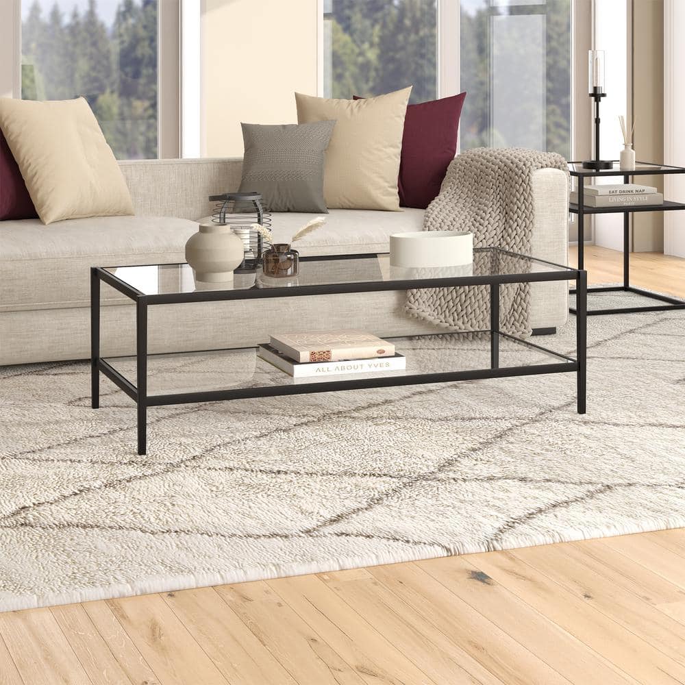 54" Blackened Bronze Rectangular Glass Coffee Table