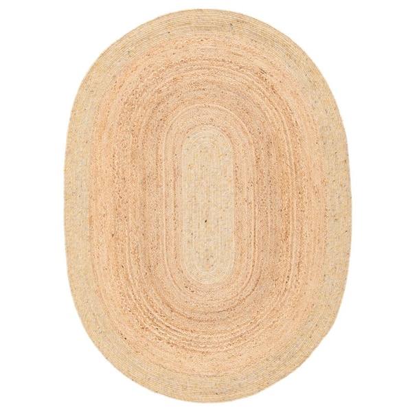 SAFAVIEH Braided Gold/Natural 4 ft. x 6 ft. Oval Solid Border Area Rug