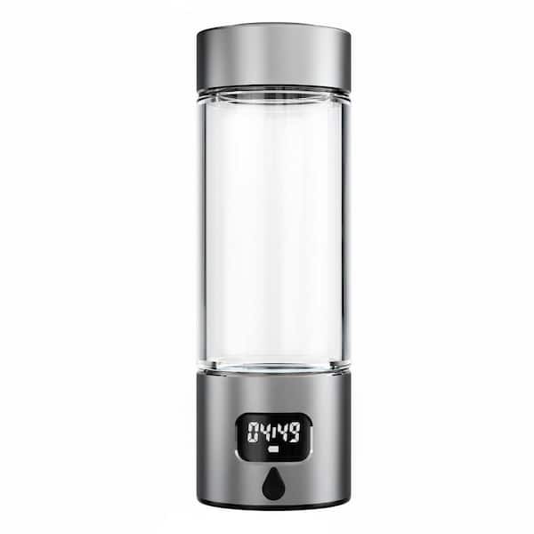 Hydrogen Water Bottle Portable Rechargeable LED Timer Glass Aluminum 5000 PPB Hydrogen 10 Min 340ml Grey