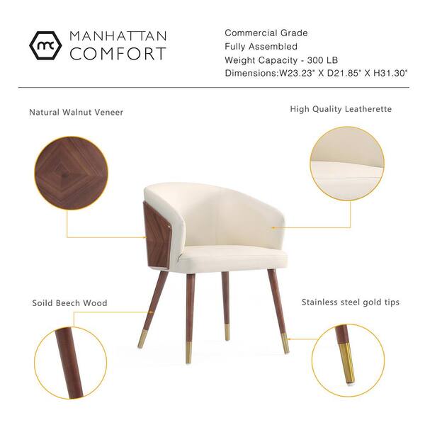 Manhattan Comfort Modern Reeva Dining Chair Upholstered in Leatherette with Beech Wood Back and Solid Wood Legs in Walnut and Cream- Set of 2 Manhattan Comfort Modern Reeva Dining Chair Upholstered in Leatherette with Beech Wood Back and Solid Wood Legs in Walnut and Cream- Set of 2