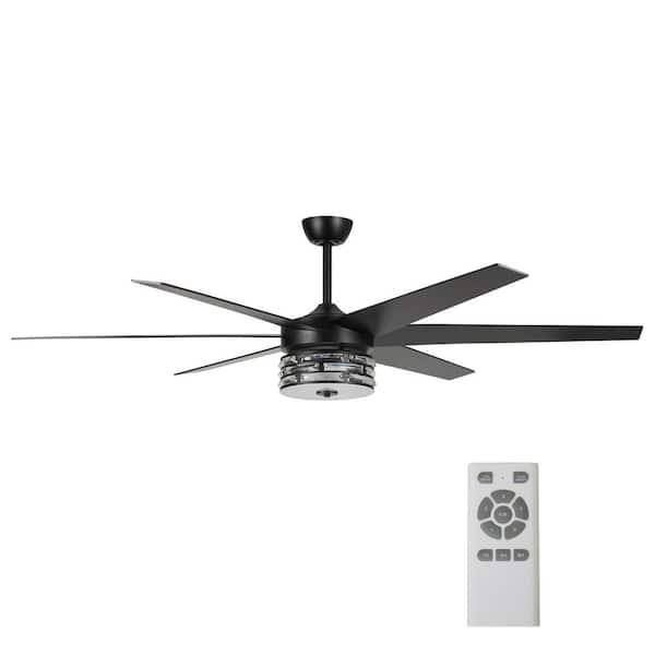 70 in. Indoor Matte Black Crystal Ceiling Fan with Color Changing Integrated LED and Remote