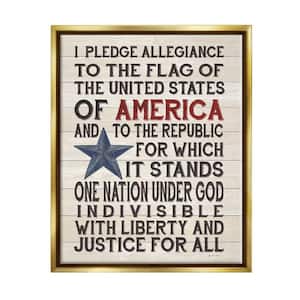 Pledge of Allegiance Stars and Stripes Wood Look Sign by Jo Moulton Floater Frame Country Wall Art Print 31 in. x 25 in.